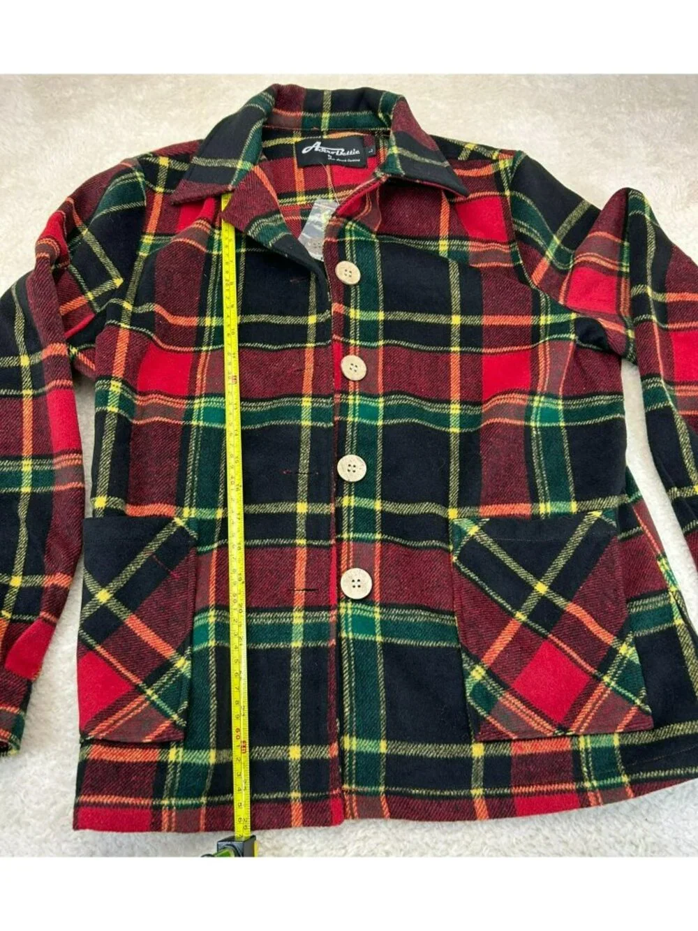 Astro Bettie Womens Plaid Button-Up Jacket Red & Black Wool Blend Size L Pre-Own